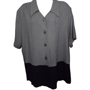 NWT Vintage Dressbarn Houndstooth Collared MotherOfPearl Button Short Sleeve Top